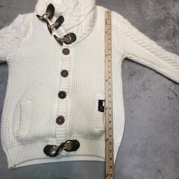 Leif Nelson Sweater Womens XL White Cardigan Toggle Buttons Cable Knit Cowl Neck - Picture 5 of 8